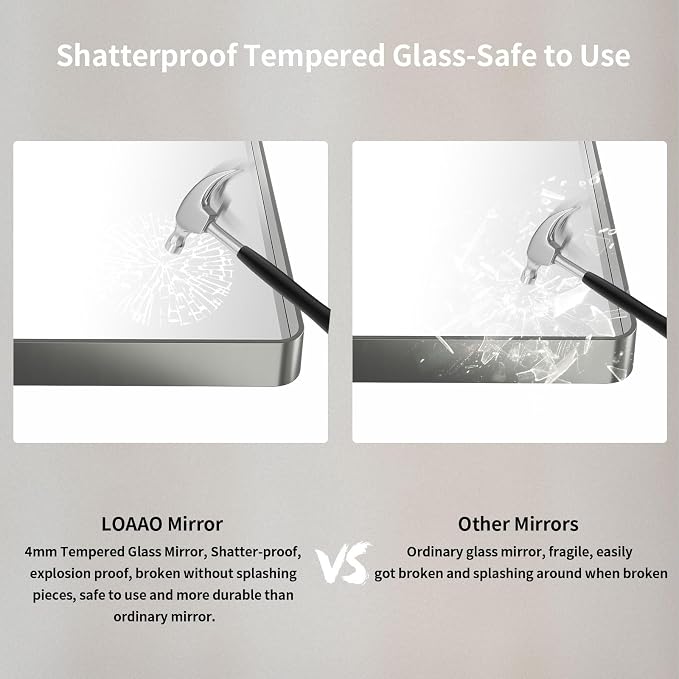 LOAAO 48x40 Inch Brushed Nickel Bathroom Mirror, Rounded Rectangle Silver Metal Frame Mirror, Brushed Nickel, Anti-Rust, Shatter Proof, Hangs Horizontally or Vertically