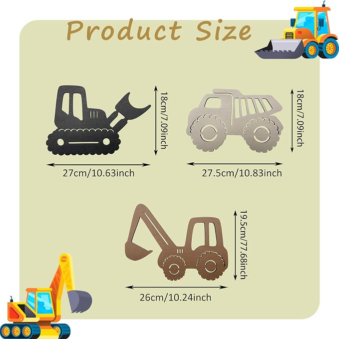 Ajqiomh Construction Trio Nursery Wall Decor Wooden Construction Vehicles Decor Kids Room Wall Decor Kids Room Decor Nursery Playroom Wall Decor for Boys