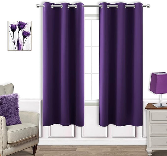KOUFALL 63 Inch Length Curtains 2 Panels Set,Blackout Room Darkening Thermal Pretty Curtains for Women Black Girls Bedroom,Royal Dark Purple