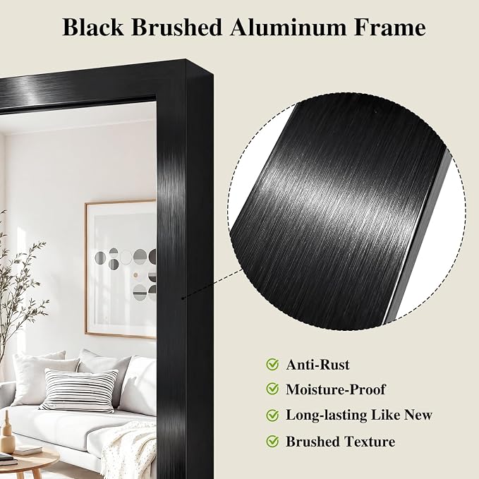 Koonmi Black Mirrors for Wall, 30x60 Inch Bathroom Mirror, Rectangular Wall Mirror for Living Room Bedroom Bathroom, Hangs Horizontally or Vertically