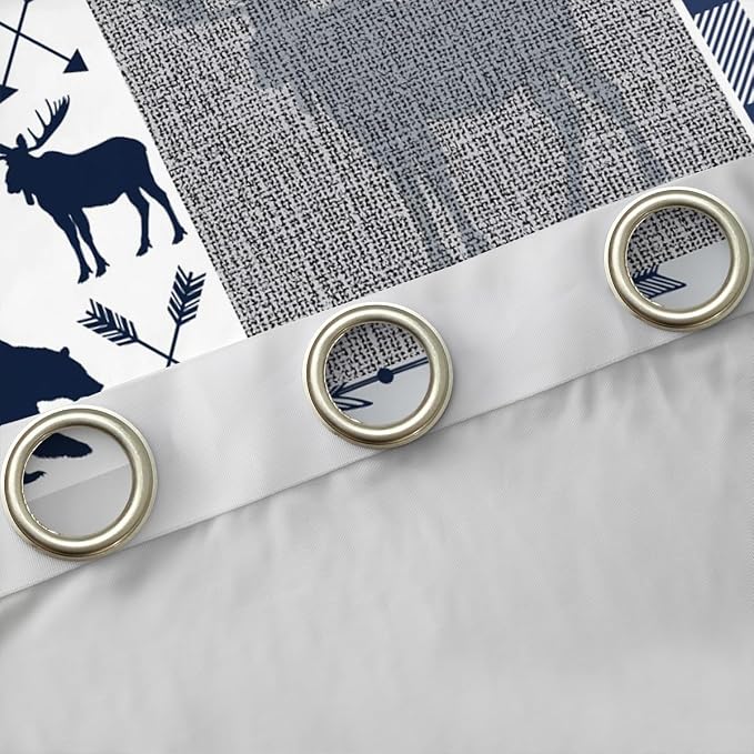 Erosebridal Camping Curtains for Kids, Deer Bear Blackout Rustic Buffalo Plaid Patchwork Window Teens Adult Bedroom,Lodge Woodland Wildlife & Drapes 2 Panels, Grey Blue 42'' Wx84 L