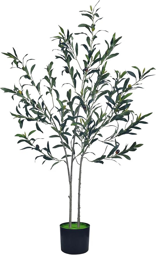 HAIHONG Olive Tree Artificial 4FT -1Pc Faux Trees with Multiple Branches Leaves and Fruits, Lifelike Arbequina Olive Tree Plant Potted Fake Plants for Home Aesthetic Decor Office Indoor