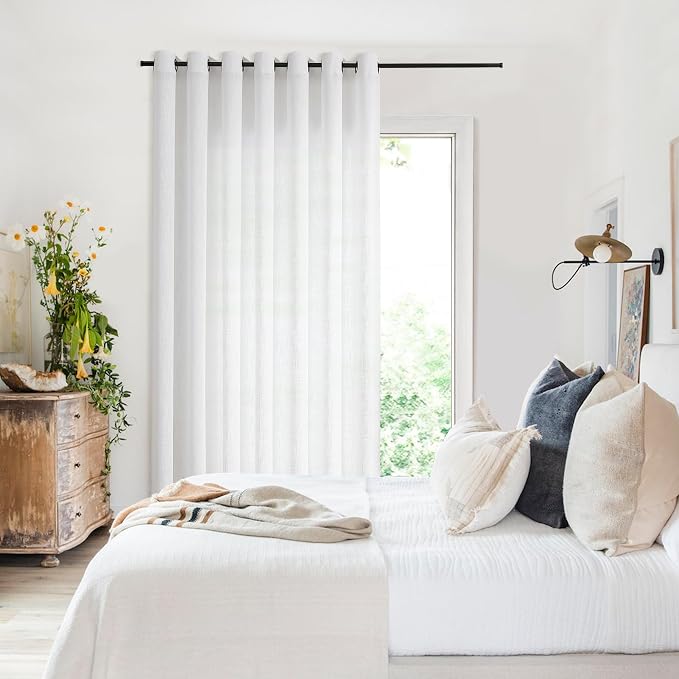 Central Park White Window Door Curtain 100" Extra Wide Rayon Blend Light Filtering Treatment Solid Drape for Living Room Sliding Patio Door with 14 Grommets, White, 100" x 84", 1 Panel