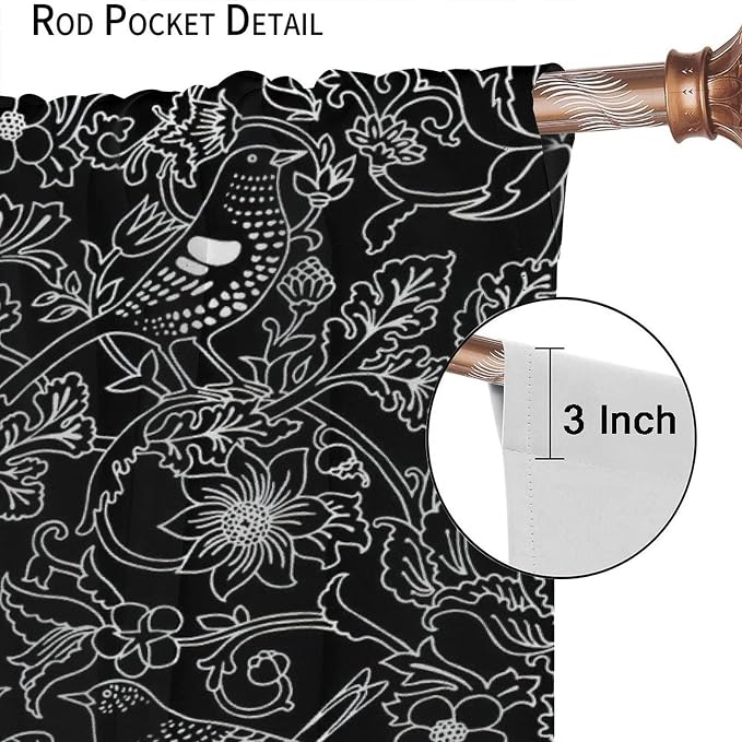Bohemia William Morris Art Blackout Window Curtains, Vintage Flowers and Birds Dark Magic Forest Background, for Living Room Bedroom 31.5(W)*63(L) 2 Panels