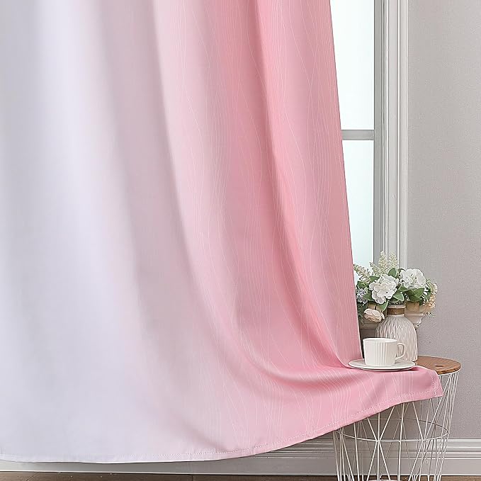 Estelar Textiler Pink and Greyish White Ombre Blackout Curtains 96 Inch Long for Kids Bedroom, Room Darkening Thermal Insulated Grommet Gradient Window Drapes for Living Room/Nursery, 52Wx96L,2 Panels