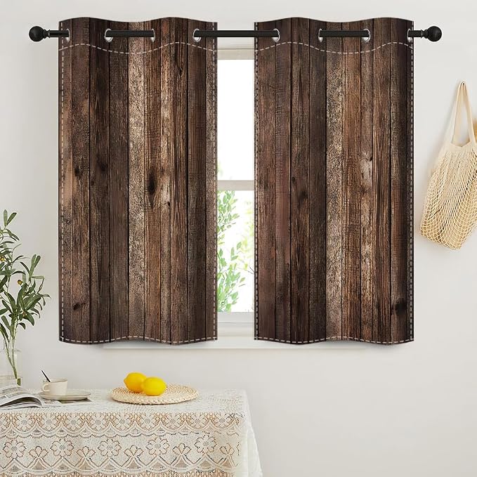 Rustic Old Brown Window Curtains Vintage Wood Barn Door Curtains Retro Wood Planks American Rustic Rural Garage Door Drapes Door Native Farmhouse Decor Window Treatments,26x63 inch,2 Panels