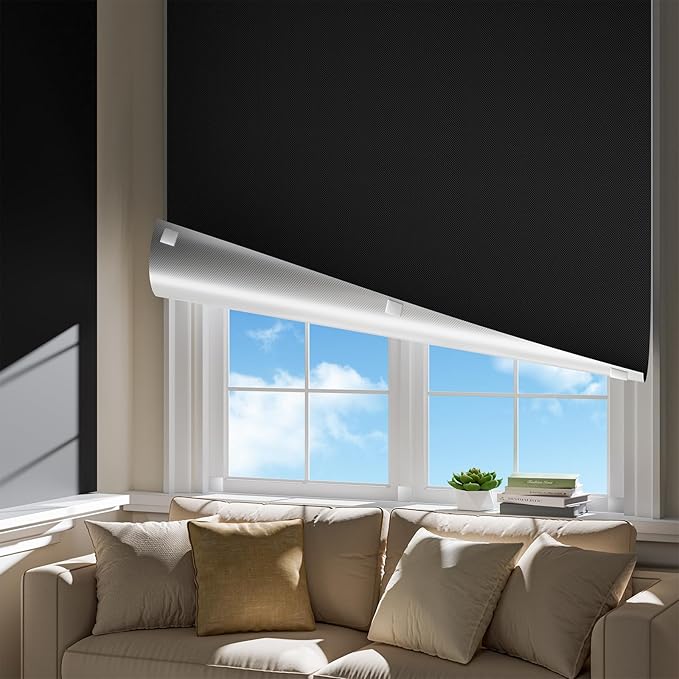 Portable Blackout Curtains for Bedroom, Easy Install No Drill Black Out Shades&Blinds for Indoor Windows with Upgraded Hook&Loop Tapes,100% Blackout Window Cover for Nursery/Travel/Room (25"x84"Black)
