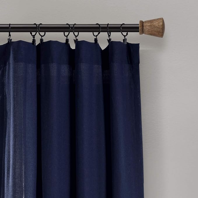 Lush Decor Linen Button Window Curtain Panel, Single, 40" W x 95" L, Navy & Off-white - Country Curtains - Rustic Decor - Color Block Modern Farmhouse Curtains For Living Room, Bedroom & Dining Room