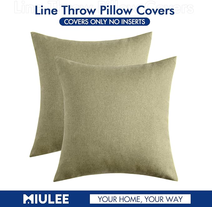 MIULEE Pack of 2 Decorative Outdoor Solid Waterproof Throw Pillow Covers Spring Faux Linen Garden Farmhouse Cushion Cases for Patio Tent Balcony Couch Sofa 16x16 Inch Light Olive Green