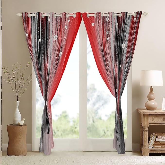 jejeloiu Red and Black Curtains for Bedroom (2 Panels, 38 x 54 Inch) Geometric Strip Lines Blackout Curtains for Adults Pearl Messy Rust Darkening Drapes Gradient Stryle Window Treatments s