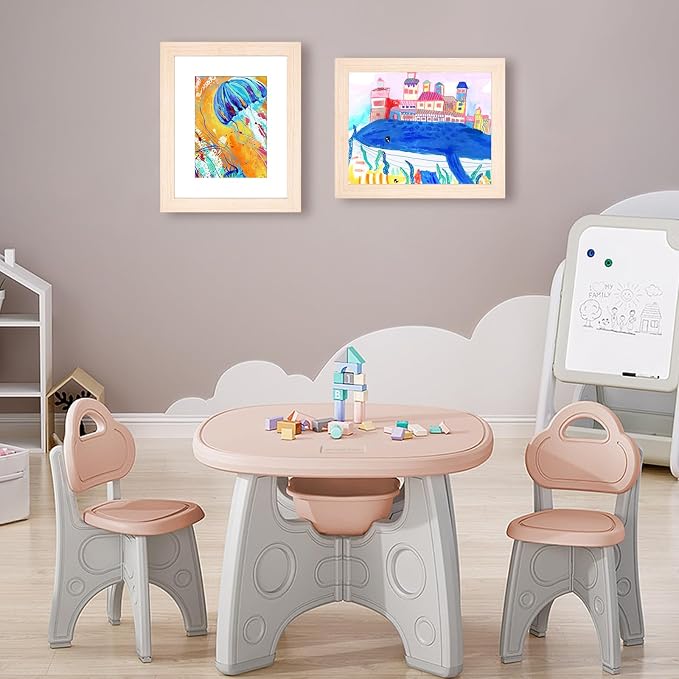 KINLINK 8.5x11 Kids Art Frame 2 Pack, Solid Wood Artwork Frames Changeable, Front Opening Hold 150 Pictures, Art Frames for Kids Artwork, 6x9 with Mat 8.5x11 without Mat, Picture Frames Natural