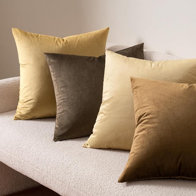 MIULEE 24x24 Inch Euro Sham Velvet Pillow Covers, Set of 2 Large Square Decorative Pillows -Beige Super Soft for King Bed, Sofa, Couch, Accent Chairs with Hidden Zipper