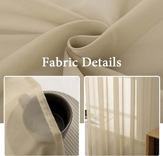 MIULEE Solid Color Sheer Window Curtains Elegant Window Voile Panels/Drapes/Treatment for Bedroom Living Room 2 Panels 54 X 45 Inches Beige