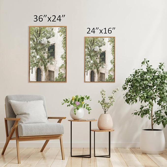 CHDITB Vintage Italy City Framed Wall Art, Nature Botanical Olive Green Wall Decor, Rustic Italian Landscape Painting, Modern Minimalist Country Art Prints for Living Room, Bedroom, Office 24"x36"x3