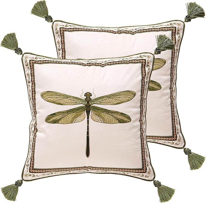 ISAENNE Designer French Velvet Throw Pillow Cover,18"x18" Set of 2-Grace C | Pillow Cover,Concealed Zipper Design,Dragonfly Pattern,Sofas,Bedroom,Living Room,Lounge Chairs,All Season Home Decor