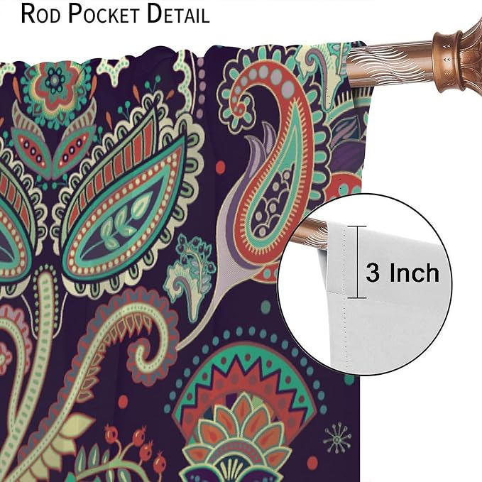 Boho Curtains, Traditional Geometric Ethnic Style Beautiful Floral Pattern, Blackout Curtains Living Room Bedroom Dim Room, 2 Panel Set, 42x54 in.