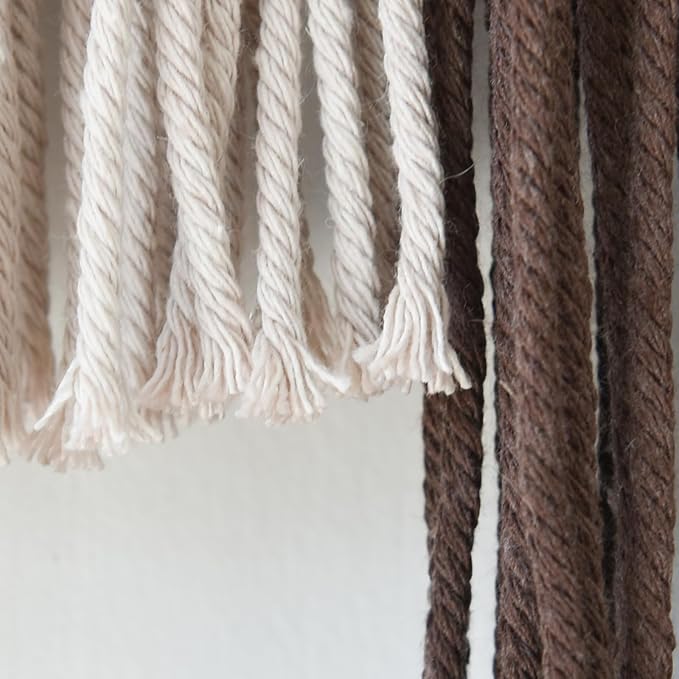 Jakalin Macrame Wall Hanging Geometric Dip Dyed Brown Red Dark Brown Boho Fiber Wall Decor for Living Room Art