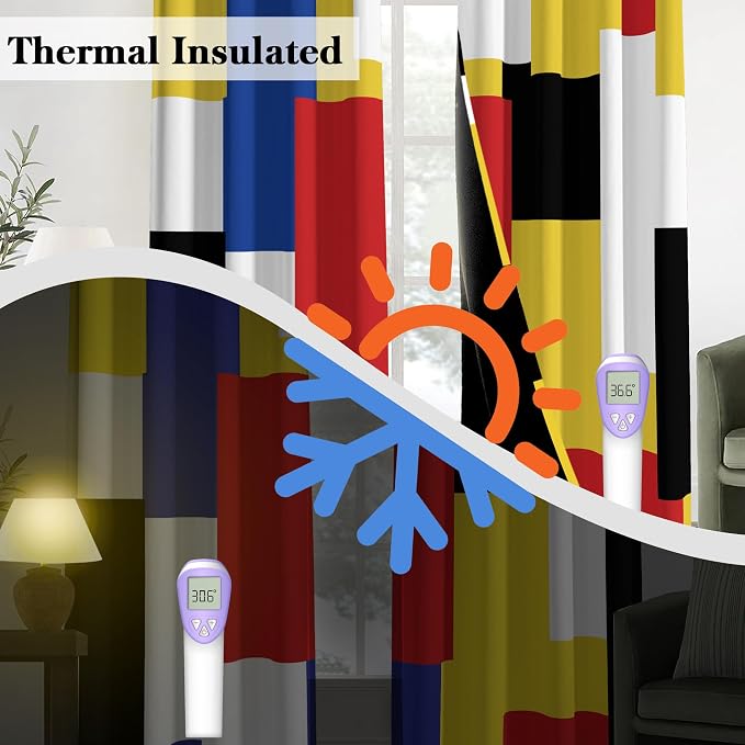 Tyrot Colorful 100% Blackout Curtains for Bedroom 96 inch Long 2 Panels Set Red Yellow Modern Abstract Geometric Black Out Curtains Insulated Room Darkening Window Drapes for Living Room, 52Wx96L