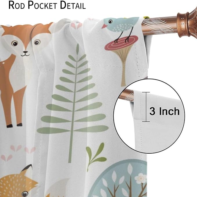Nursery Safari Animals Curtains, Baby Boy Girl Kids Woodland Jungle Forest Lion Elephant Printed Curtains for Living Room Bedroom Window Drapes 2 Panel Sets42x45 Inch