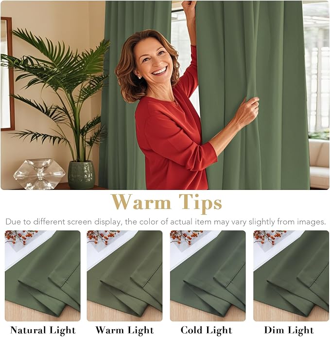 H.VERSAILTEX Blackout Curtains Thermal Insulated Window Treatment Panels Room Darkening Blackout Drapes for Living Room Back Tab/Rod Pocket Bedroom Draperies (2 Panels, Bronze Green, 52 x 84 Inch)