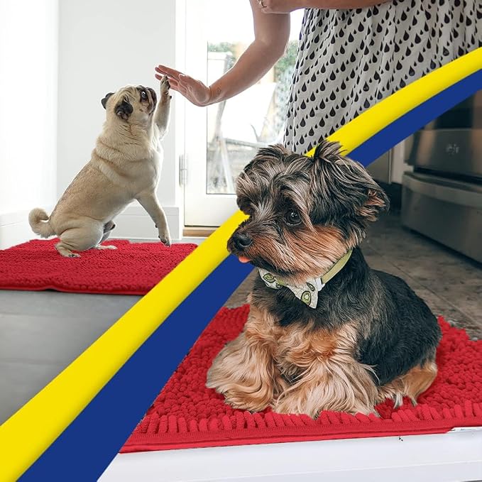 Muddy Mat® | Super Water Absorbent Door Mat Indoor, Microfiber Quick Dry Chenille Entryway Rug, Slip Resistant Front Door Mat, Indoor Mats for Entryway, Machine Washable Pet Rug, Red 32" x 40"