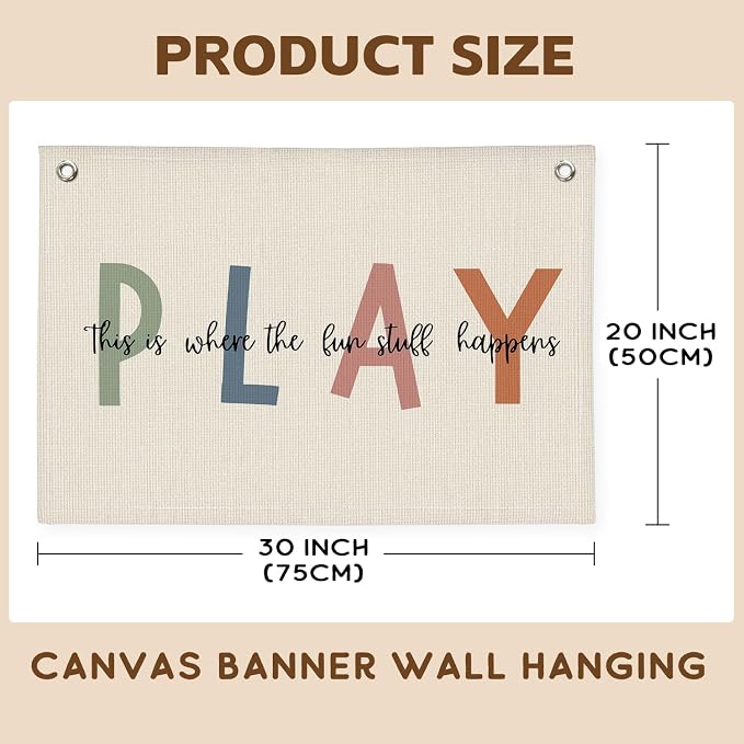 Playroom Wall Decor, Boho Classroom Kids Room Canvas Banner Wall Hanging Flag, This is Where All The Fun Stuff Happens Banner