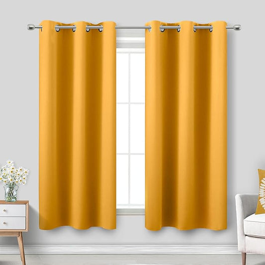 KOUFALL Fun Blackout Curtains for Kids Bedroom, Short Black Out Playroom Curtains for Toddler Boy Room, 42 x 54 Inch Long, Bright Yellow