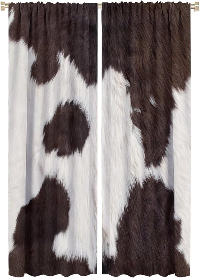 Cow Print Blackout Curtain,Retro Animals Fur Skin Cowhide Farm Style Window Treatments Rod Pocket Curtain for Bedroom Living Room Kitchen Decor Drapes 42x63in