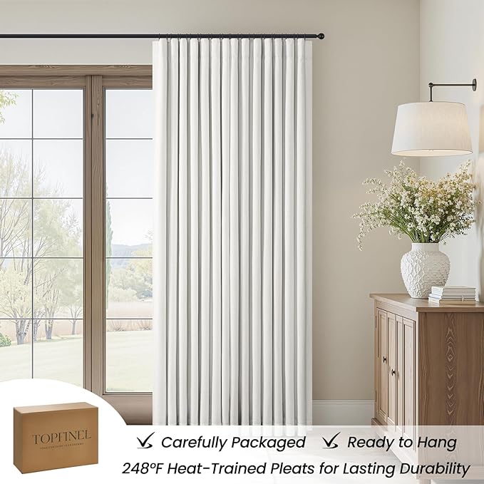 Topfinel 108 Inch Extra Long 100% Blackout Linen Curtains with Rod Pocket & Back Tab, Beige White Floor to Ceiling Drapes for Villa Bedroom Livingroom Boho Elevated Decor Beige White 52" W*108" L
