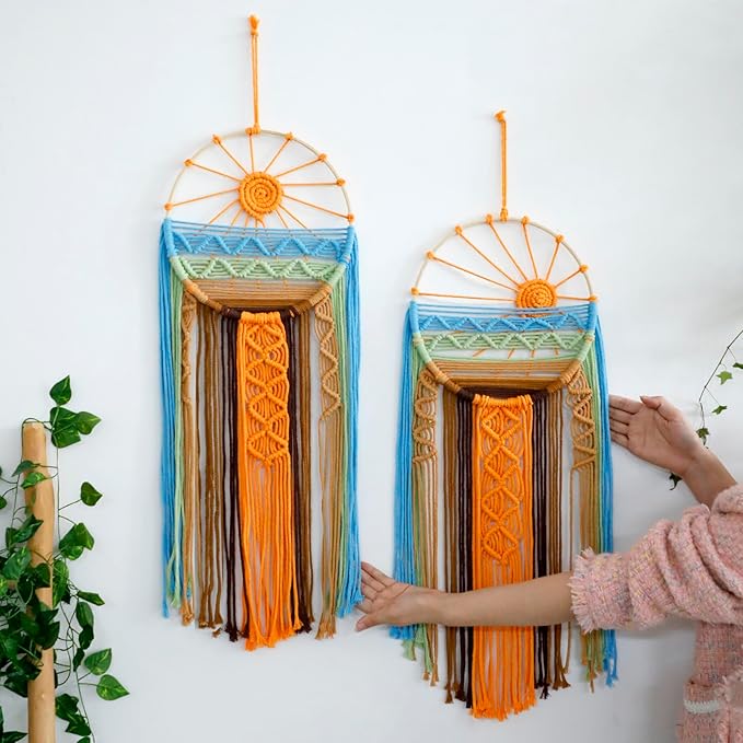 Artilady Sunburst Wall Decor Dream Catcher - Macrame Wall Hanging Large Dreamcatchers, Colorful Hand Woven Tapestry Sunshine Boho Room Decor for Bedroom Living Room Nursery (Sunshine)