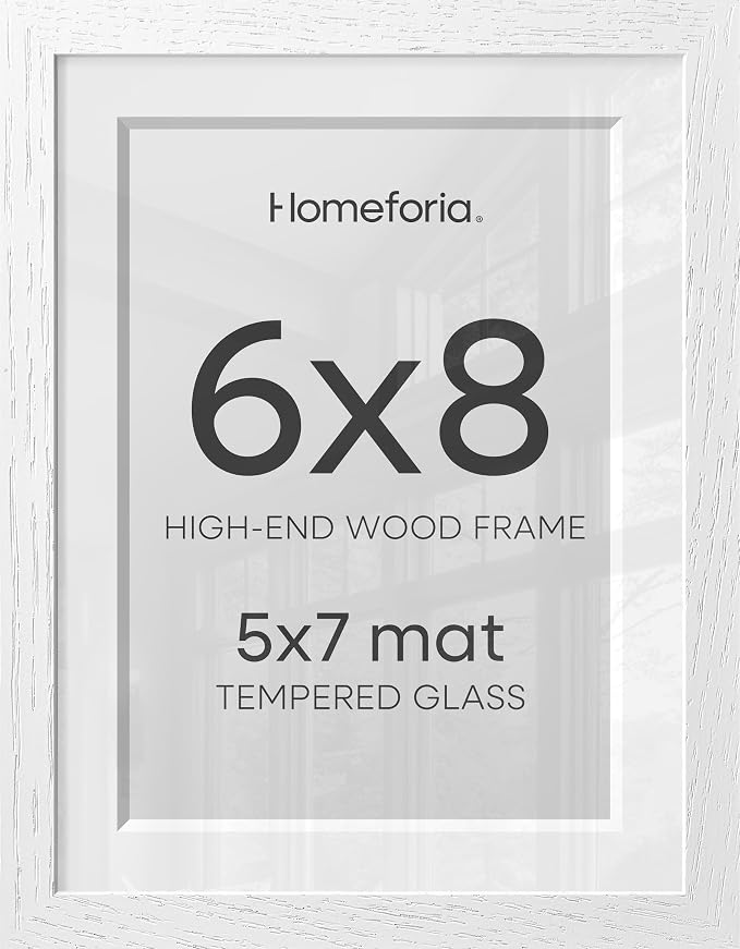 Homeforia 6x8 Picture Frame White, High End Oak 8x6 Wooden Frames with Mat 7x5 Print, 6 x 8 White Wood Frame Matted to 5 x 7 inch Photo, 6by8 Wall or Tabletop Frame, Tempered Glass, Wall Kit, Set of 3
