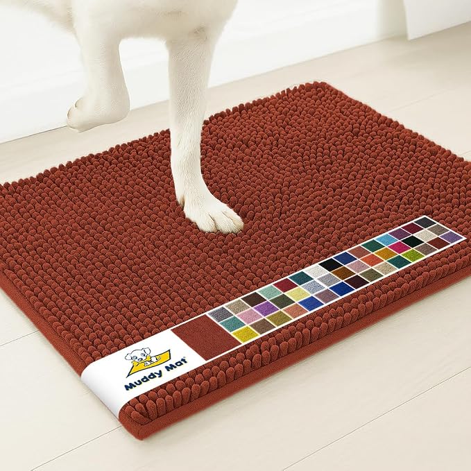 Muddy Mat® | Super Water Absorbent Door Mat Indoor, Microfiber Quick Dry Chenille Entryway Rug, Slip Resistant Front Door Mat, Indoor Mats for Entryway, Machine Washable Pet Rug, Brick Red 6ft x 9ft