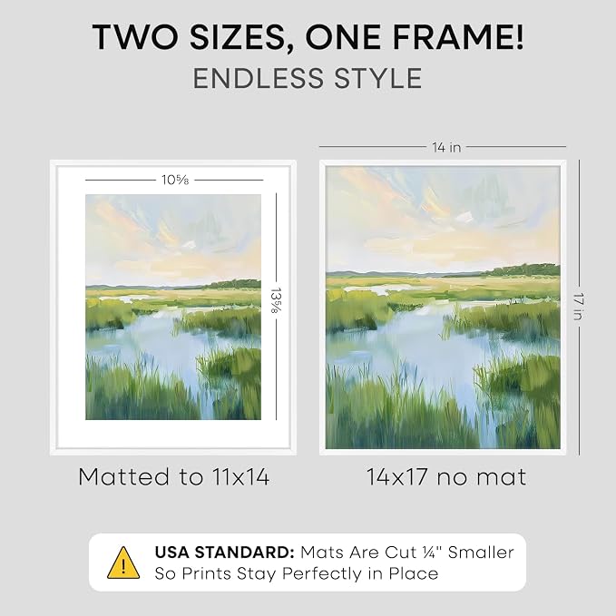 Homeforia 14x17 Picture Frame White, High End Metal 14 x 17 Poster Frames with Mat 11 x 14 for Photo, 14x17 White Frame Matted to 11x14 inch Print, 17x14 Thin Frame, Tempered Glass, Wall Kit, Set of 2