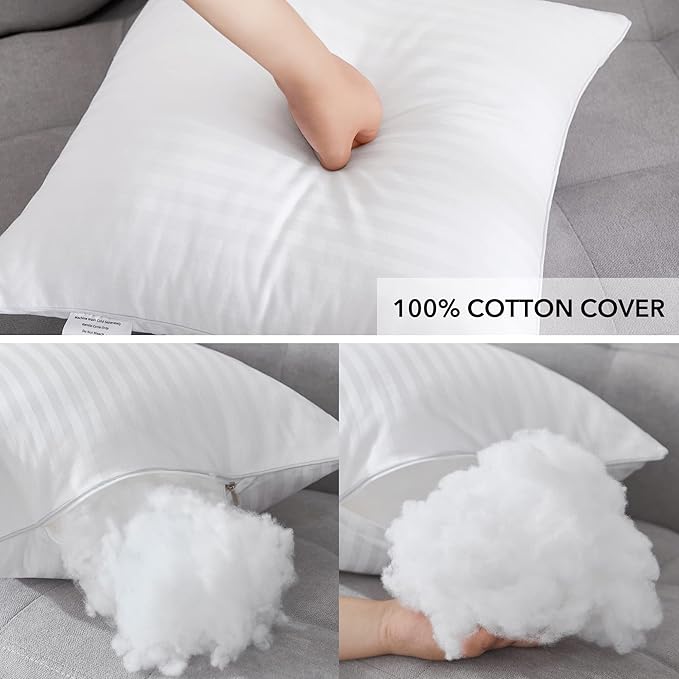 Oubonun 20 x 20 Throw Pillow Inserts, Firm and Fluffy Decorative Square Pillows for Couch Bed Sofa with Soft Cotton Cover White Cushion with Down Alternative Pack of 4