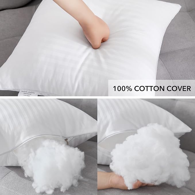 Oubonun 16 x 16 Throw Pillow Inserts, Firm and Fluffy Decorative Square Pillows for Couch Bed Sofa with Soft Cotton Cover White Cushion with Down Alternative Pack of 4