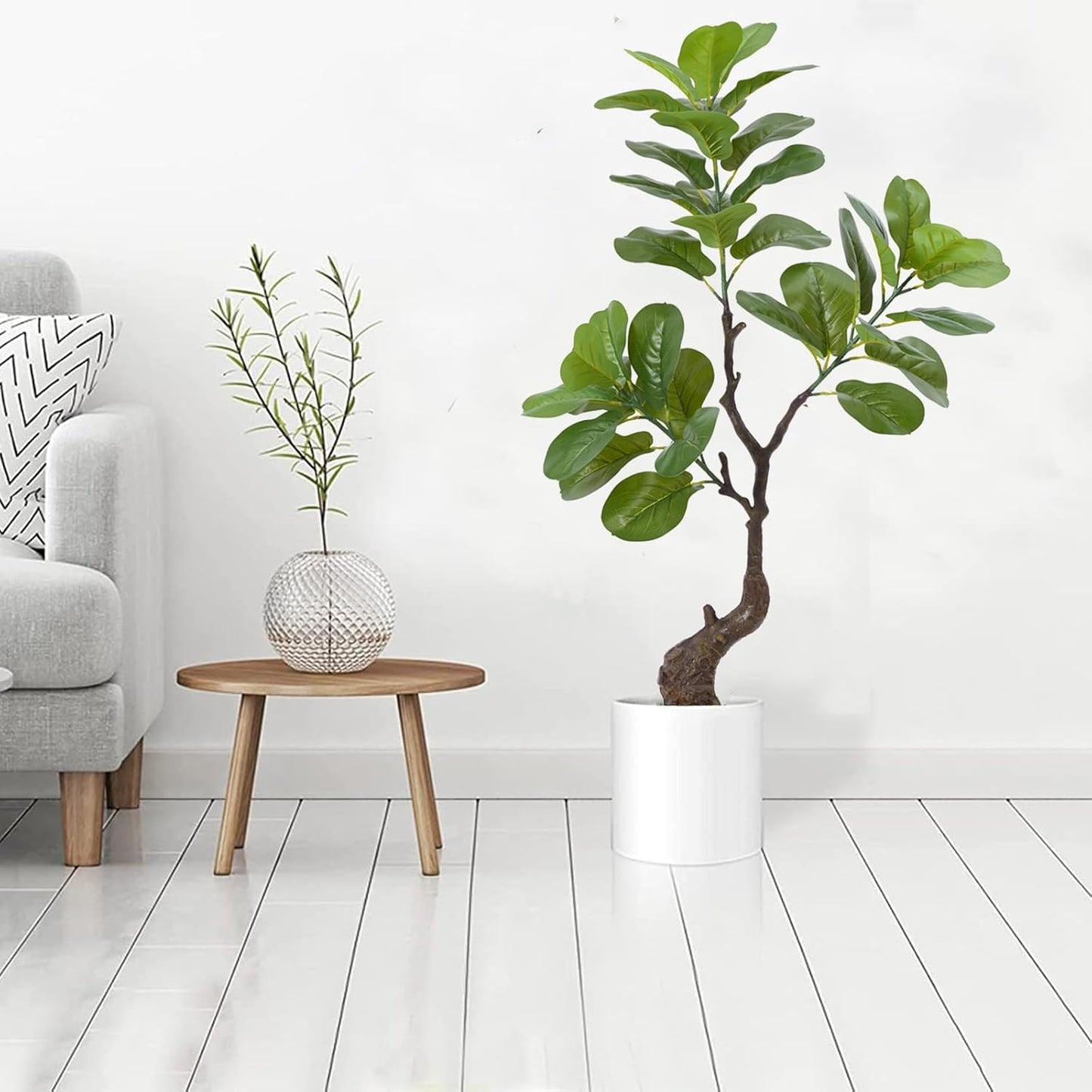 Artificial Fiddle Leaf Fig Tree 49" Fake Potted Tree with Trunks Artificial Tree Realistic Fake Plant for Modern Home Office Living Room Floor Decor Indoor Outdoor