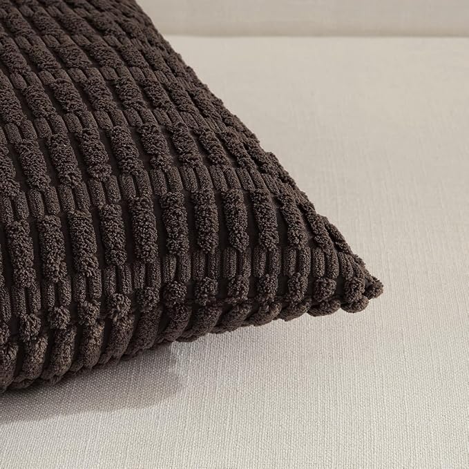 Fancy Homi 4 Packs Decorative Throw Pillow Covers for Living Room Couch Bed, Modern Farmhouse Boho Home Décor Accent Cushion Case, 20" x 20", Dark Brown