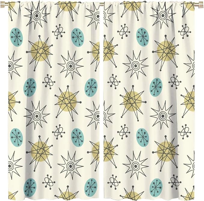 JESTRONRY Mid Century Modern Curtains. Retro 1950s Vintage Style Atomic Background Home Fabric Living Room Bedroom Kitchen Bathroom Decor 63x63in