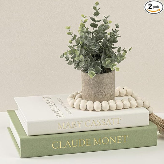 Premium Linen Faux Book Box Set of 2: Aesthetic Book Safe with Hidden Storage for Living Room Console Table & Bookshelf Decor, Home Organizer, Green & Beige, Tallest 10.67in