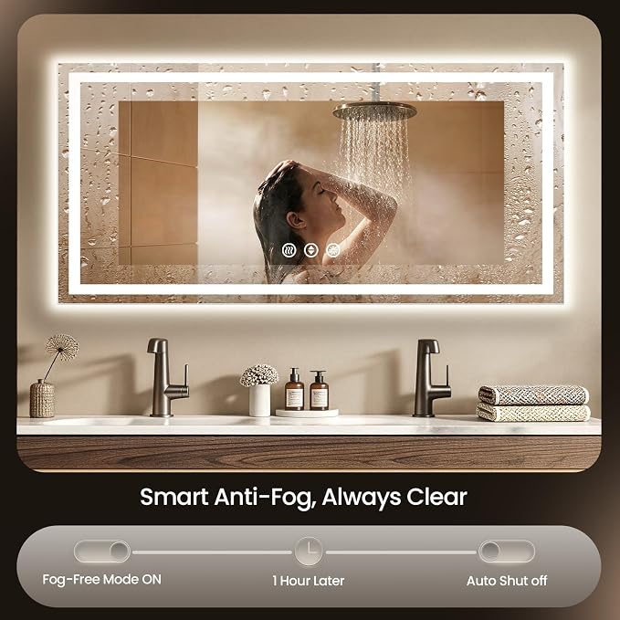 72X36 LED Bathroom Mirror with Lights, Anti-Fog, Backlit + Front Lit, Lighted Bathroom Vanity Mirror for Wall, Memory Function, Dimmable, Tempered Glass, Shatter-Proof