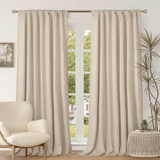 BGment Cream Beige Velvet Curtains 84 inches 2 Panels - Luxury Thick Blackout Curtains for Bedroom Living Room Thermal Insulated Super Soft Window Drapes with Rod Pocket & Back Tab, 60 x 84 inches