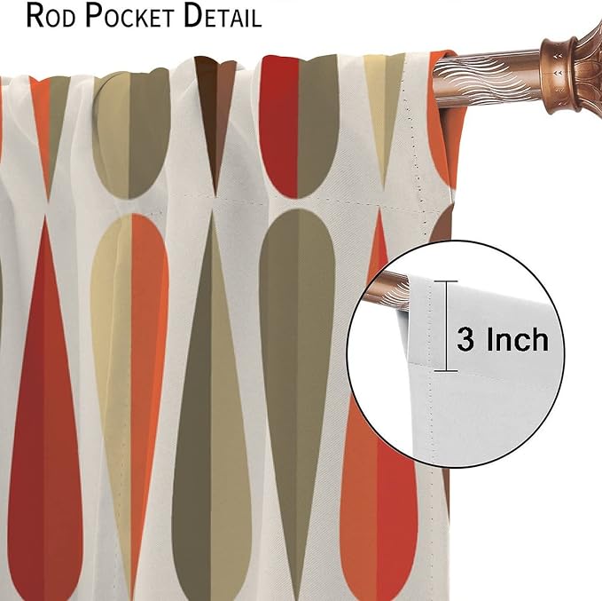 JESTRONRY Mid Century Curtains,Modern Abstract Triangular Retro Design Room Darkening Door Window Rod Pocket Curtain for Living Room Bedroom Kitchen Bathroom 42x63in