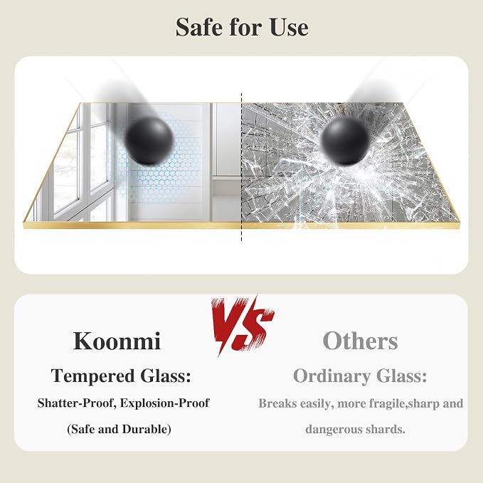 Koonmi Gold Mirrors for Wall, 36x48 Inch Bathroom Mirror, Rectangular Wall Mirror for Living Room Bedroom Bathroom, Hangs Horizontally or Vertically