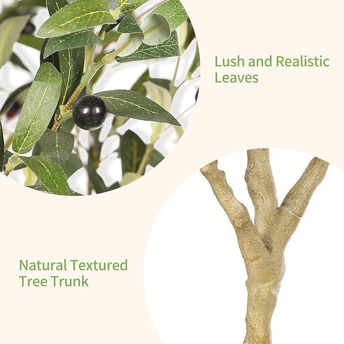 Realead 7FT Olive Trees Artificial Indoor - Tall Faux Olive Tree 7 Feet with Realistic Leaves and Natural Wood Trunk - Potted Fake Olive Tree for Modern Home Office Living Room Floor Decor Indoor