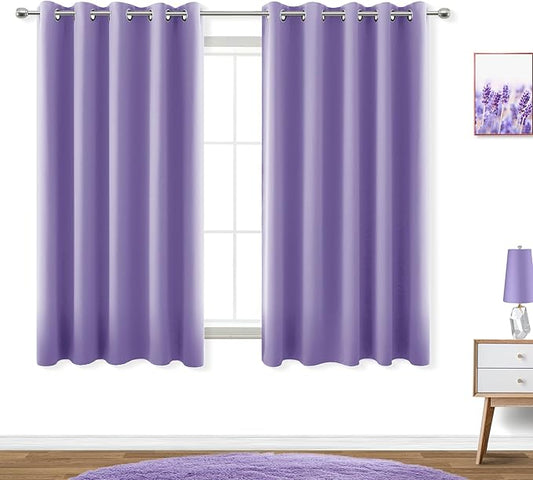 KOUFALL Lavender Purple Curtains for Bathroom Small Window 2 Panels Blackout Short Curtains for Bedroom Kids Girls Room 60x45 Inch Length Orchid Periwinkle