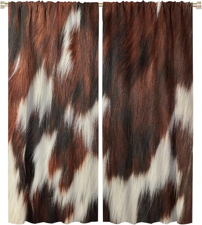 Cow Blackout Curtain,Animal Print Brown Cowhide Western Rustic Farm Farmhouse Window Treatments Rod Pocket Curtain for Bedroom Living Room Kitchen Decor Drapes 42x54in