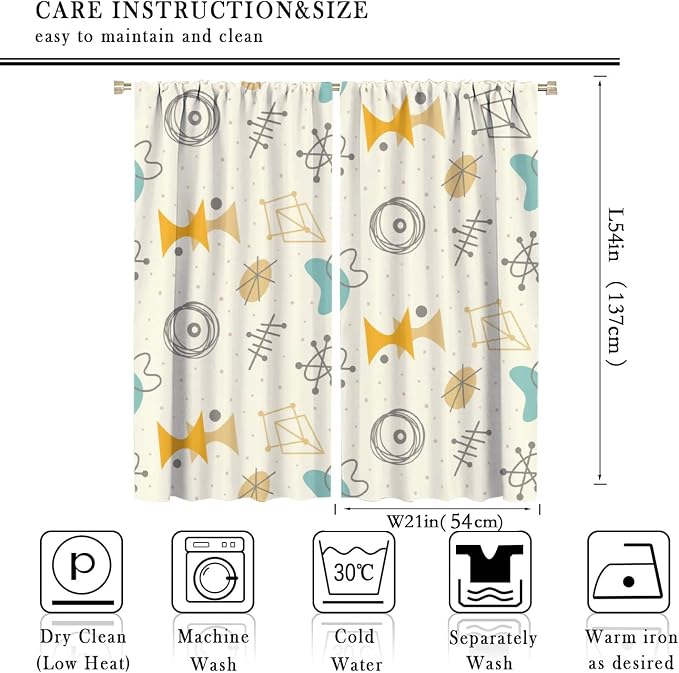 JESTRONRY Mid Century Modern Curtains,Vintage 1950s Atomic Stars Abstract Geometric Shapes Window Treatments Curtains for Living Room Bedroom Kitchen Bathroom Home Decor C 42x54in