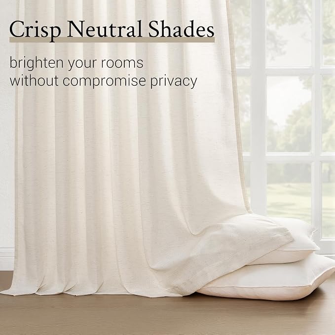 Topfinel 105 Inch Curtains 2 Panels Set,Two Packs Pinch Pleat Back Tab Linen Window Semi Sheer Privacy Thick Decorative Curtain Drapes for Living Room Bedroom,40x105 in Long,Birch