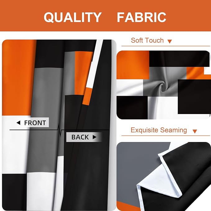 Tyrot Orange 100% Blackout Curtains for Bedroom 96 inch Long 2 Panels Set Black Grey Modern Abstract Geometric Black Out Curtains Insulated Room Darkening Window Drapes for Living Room, 52Wx96L