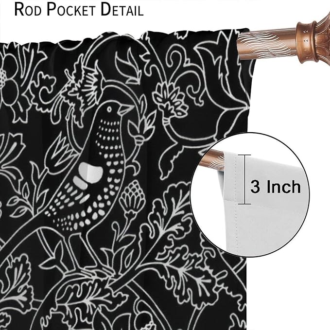 Bohemia William Morris Art Blackout Window Curtains, Vintage Flowers and Birds Dark Magic Forest Background, for Living Room Bedroom 21(W)*54(L) 2 Panels